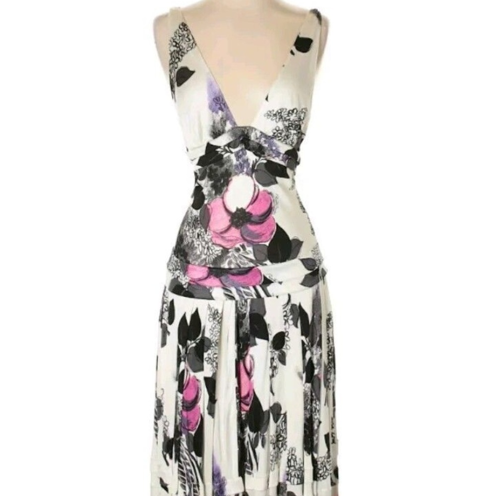 Roberto Cavalli Midi Floral Dress Sleeveless Straps Drop-waist 38 Signed New